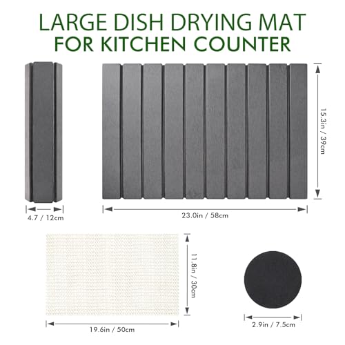 Oxydrily Stone Dish Drying Mat for Kitchen Counter,Large Dark Gray Foldable Diatomaceous Earth Dish Drying Mat,Quick-Dry Absorbent Bath & Countertop Stone Dishes Mats for Dishes Bottles Cups 23"x15.3"