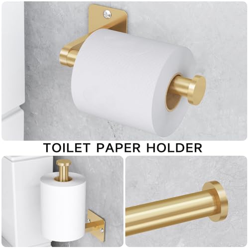 KLJKPA Bathroom Accessories Set, 4-Piece Gold Bathroom Hardware Set | 24 inch Towel Bar, Towel Racks for Bathroom, Robe Towel Hooks, Toilet Paper Holder Wall Mounted - color: Gold (4 Piece), size: 24 inch