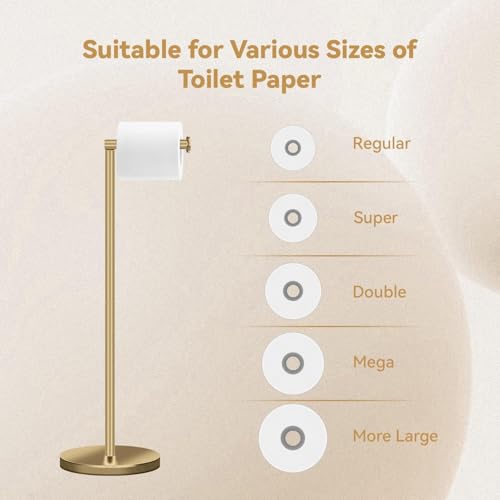 22" Stainless Steel Toilet Paper Holder freestanding,Bathroom Free Standing Toilet Paper Holders,Toilet Paper Holder Stand with Reserve Storage 3-4 Toilet Paper Rolls(Golden)