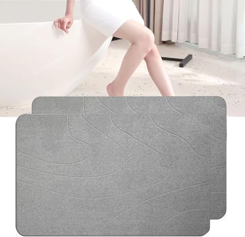MORANDI Stone Bath Mat 2 Pack, Tub & Bath Diatomaceous Earth Mat - Super Absorbent Non-Slip Fast-Drying Shower Mat, Bath & Kitchen Mat, Easy to Clean (Light Gray 2) - color: Light Gray 2, size: 1'3" x 1'11" (Rectangular)