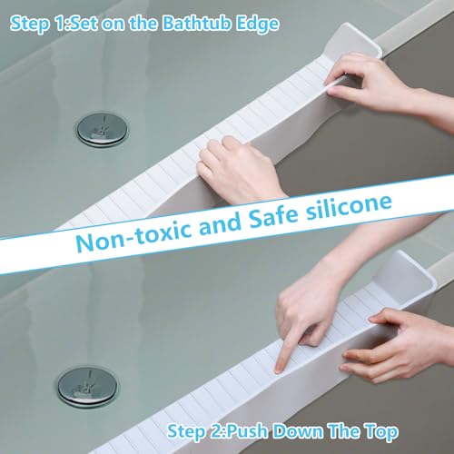 Bathtub Splash Guard for Kids, 2-in-1 Bath Toy Organizer Tub Shelf | Stops bathtub splashes, Keeps floors dry, 11 strong suction cups, Flexible safe silicone, Bonus kids shower cap - color: grey