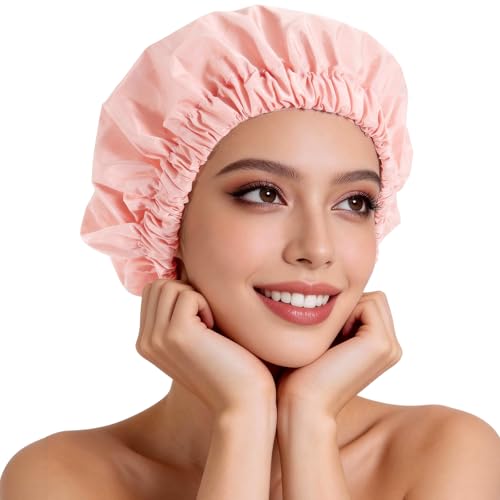 Waterproof Shower Cap for Women - Extra Large Reusable Bath Cap, Leakproof Shower Bonnet with Soft Elastic Band for Long Hair, Braids, Washing Face