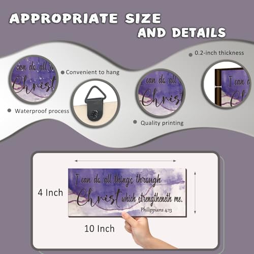 4 Pcs Purple Bathroom Decor Christian Wall Art Abstract Bible Verse Wall Decor Rustic Inspirational Wood Bathroom Accessories For Bedroom Kitchen Office(10 x 4 Inches, Purple) - color: Purple