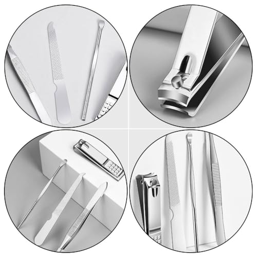 BESTYASH Nail Clipper Set with Nail File Eyebrow Tweezers & Ear Pick in Portable Storage Case Stainless Steel Manicure Tool Kit for Home and Travel Care