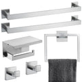 Brushed Nickel Bathroom Towel Bar Set Bathroom Accessories Hardware Set Including Double Towel Bar Towel Ring Coat Hook and Toilet Paper Holder with Shelf. Wall Mounted Stainless Steel - color: 6-piece Brushed