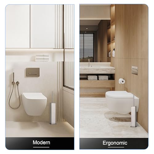 BVL Toilet Brush and Holder Set Brushed Nickel Stainless Steel 304 Square Freestanding Toilet Brush for Bathroom - color: Brushed Nickel