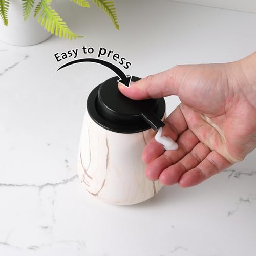 12Oz Ceramic Liquid Soap Dispenser - Modern Lotion Hand Soap Dispenser with Easy-to-Press Black Pump, Reusable and Refillable Dish Soap Dispensers for Bathroom & Kitchen, Marble Brown - color: Marble Brown, style: Liquid Pump