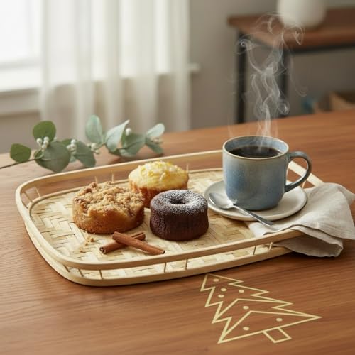 PEMAR Extra Large Bamboo Serving Trays with Handles, Set of 2 Measuring 19.3" x 13.8" Large Woven Dinner Tray, Rustic Wicker Rattan Tray Style for Eating, Bed Breakfast, Couch TV Lap Tray - size: 19.3" x 13.8" x 2"
