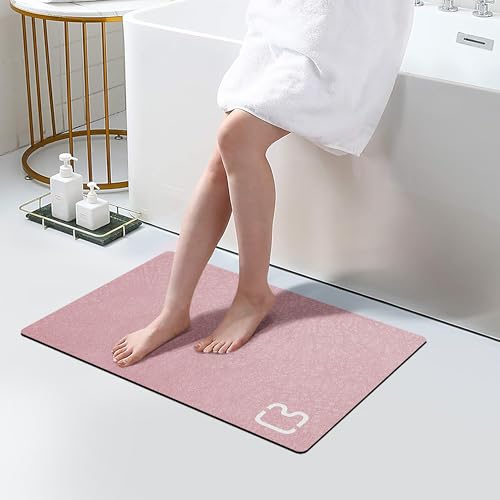 Diatomaceous Earth Bath Mat Rugs Quick Dry Super Absorbent Non Slip Rubber Bottom Thin Bathroom Mat Fit Under Door, Floor Rugs in Front of Bathtub,Shower Room,Sink,Washable, 15.7"x23.6", Blush Pink - color: Blush Pink, size: 1'4" x 1'11" (Rectangular)