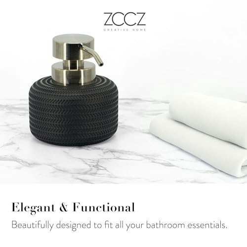 ZCCZ Black Bathroom Accessories Set 4 Pcs - Toothbrush Holder, Soap Dispenser, Vanity Tray, Tumbler - Countertop Organizer for Bathroom - Modern Accessory Set for Home Decor and Storage - color: Black 4pcs