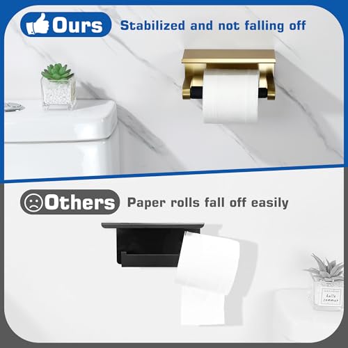 Alise Toilet Paper Holder Adhesive Toilet Paper Roll Holder SUS304 Stainless Steel Toilet Paper Holder with Shelf Spring Loaded Tissue Holder Wall Mount(Adhesive or Screw),Gold and Black Finish - color: Gold and Black, size: with Shelf