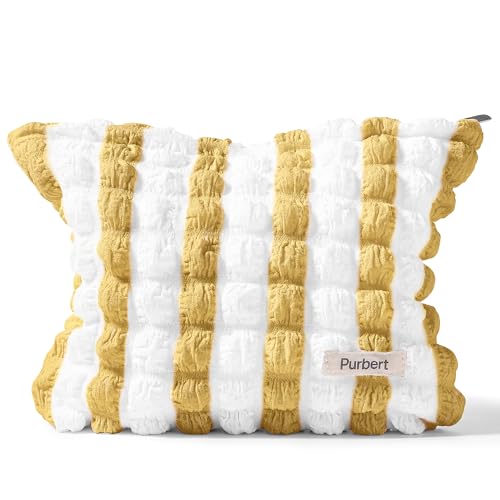 Bubble Cloud Makeup Bag - Large Capacity Travel Cosmetic Organizer | Puffy quilted design, smooth zipper, cute aesthetic makeup pouch, ideal for daily storage, travel, for women, girls - color: Yellow - White