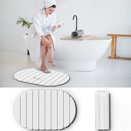 Foldable Stone Bath Mat - Super Absorbent Diatomaceous Earth Mat, Non-Slip Quick-Drying Stone Bath Mats for Bathroom Floor/Kitchen Counter, Easy to Clean, 24" x 16", White