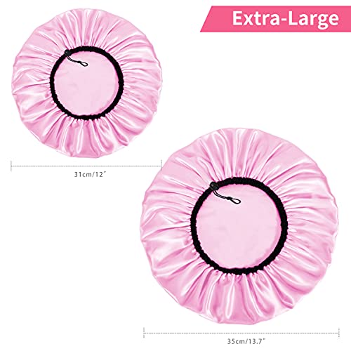 Auban Shower Cap for Women, Adjustable Reusable, Extra Large, Double-Layer Waterproof Bathing Cap, Waterproof Exterior, EVA Lining, Hair Cap for All Hair Lengths, 3 Colors - color: pink,rose red,black