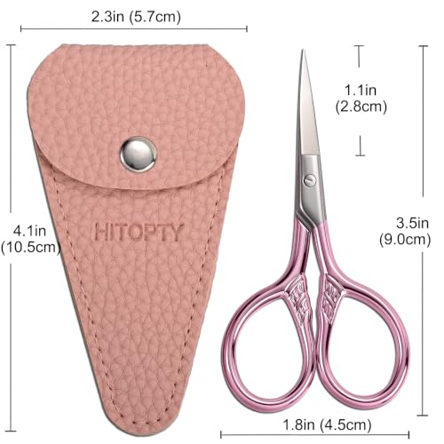 Small Pointed Scissors for Women Men Facial Hair, Beard, Mustache | Mini Grooming Scissor Little Travel Shears, for Eyebrow, Eyelash, Sewing, Embroidery, Craft, Detail Thread Cut with Sheath - color: Pink