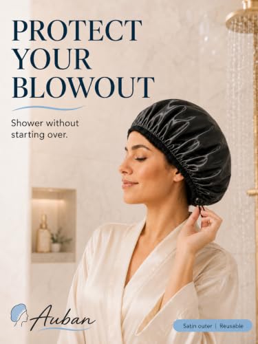 Auban Shower Cap for Women, Adjustable Reusable, Extra Large, Double-Layer Waterproof Bathing cap, Waterproof Exterior, EVA Lining, Hair Cap for All Hair lengths, 3 Colors - color: blue,pink,black