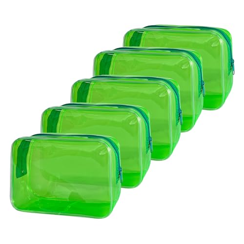 Neon TSA Approved Clear Toiletry Pouch, 7"x2.3"x4.7" Size, PVC Travel Makeup Bags for Toiletries, Transparent Cosmetic Bag for Women and Men Small (Bright Green 5PCS) - color: Bright Green 5PCS