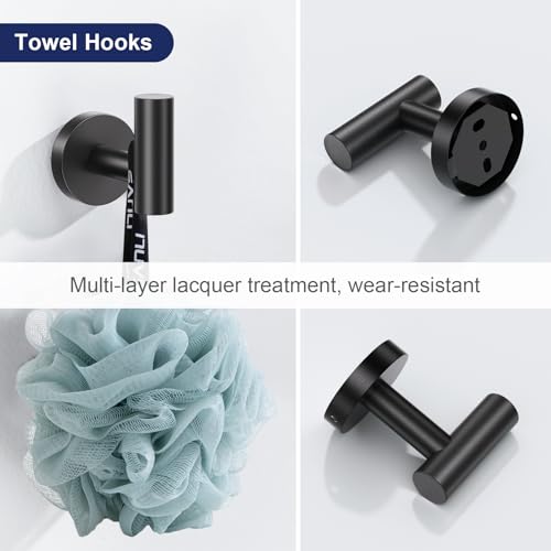 Lairuier Matte Black Bathroom Hardware Set, 10-Piece Towel Bar Set SUS304 Stainless Steel Bathroom Hardware Accessories Set Round Towel Holder Set Wall Mounted - color: Matte Black, size: 10-Piece Standard Set