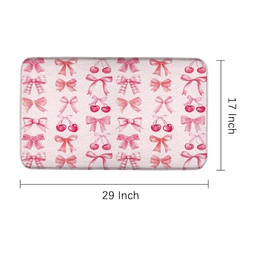Red Cherry Pink Bow Cute Fruit Watercolor Bath Rug, Non-Slip Microfiber Soft Plush Modern Bathroom Mat Carpets Floor Mat for Bedroom Kitchen Bathroom Toilet 17x29 Inch - color: Pink