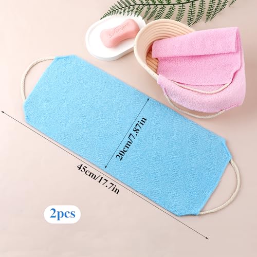 2Pcs Back Scrubber Body Bath Pull Strap Scrubber with Handles Nylon Exfoliating Washcloth Extended Length Washers Stretchable Shower Scrubber for Face Back Cleans Skin Massages Women Men