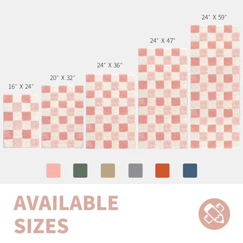 CozeCube Bath mats for Bathroom Non Slip, Fluffy Absorbent Microfiber Bath mat Washable, Aesthetic Bathroom Rugs, Cute Blossom Pink Checkered Bath mat, Blossom Pink, 32" x 20" - color: Checkered-blossom Pink, size: 2'8" x 1'8" (Rectangular)