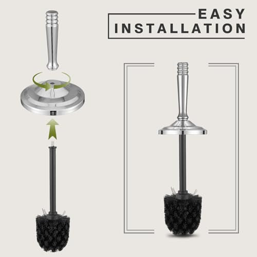 Chrome Toilet Brush and Holder Set, Stainless Steel Toilet Brush for Bathroom,Heavy Duty Toilet Bowl Brush and Holder,Deep Cleaning Modern Toilet Cleaner Brush -Space Saving, Covered Brush - color: Chrome