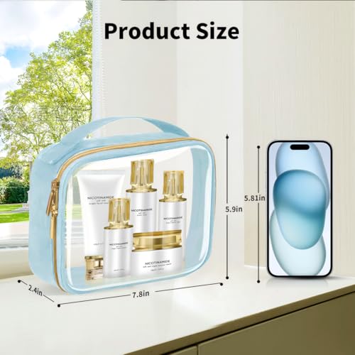 TSA Approved Travel Toiletry Bag,2 Pack Clear Makeup Bags with Handles,Quart Size Clear Cosmetic Bags for Traveling Women,Men,Carry on Airport Airline Compliant Bag,Blue - color: Blue, size: 2 Pack, Medium
