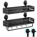 Suction Cup Shower Caddy, 15.7 inch Extended Version, 5 Hooks & Towel Rrack, No Drilling Required, Rust-resistant Bathroom Shower Organizer,with 2 Extra Suction Cups for Replacement Use(2Pack-Black) - size: 15.7 inches(2-Pack Black )