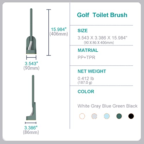 Toilet Brush, Long Handle Golf Toilet Brush with Holder 360° Deep Cleaning Flexible Silicone Toilet Cleaner Brush Wall Mounted for Bathroom (Green) - color: Green