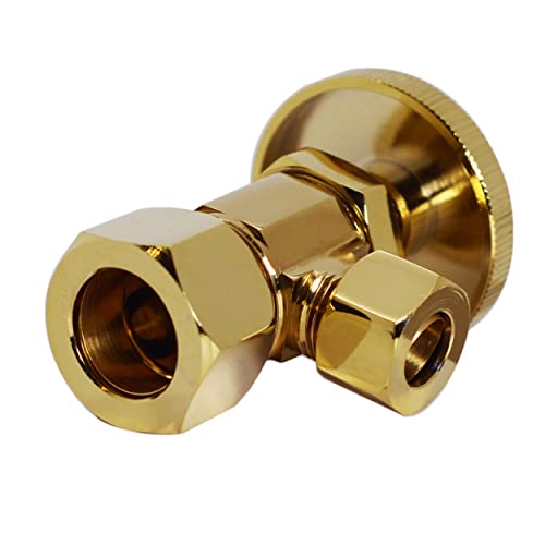 Westbrass Round Handle Angle Stop Shut Off Valve, 1/2" Copper Pipe Inlet with 3/8" Compression Outlet, Polished Brass, D105-03 - color: Polished Brass, size: 1 Pack
