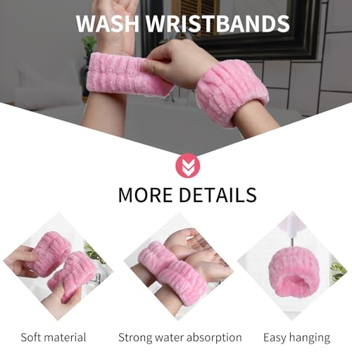 WSYUB Pink Spa Headband and Wristband Set for Face Washing - color: Pure Pink