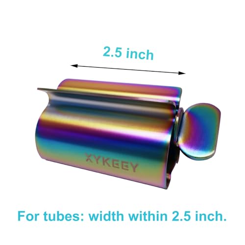 XYKEEY Toothpaste Tube Squeezer - Set of 2 Toothpaste Squeezer Rollers, Metal Toothpaste Tube Wringer Seat Holder Stand (Iridescent) - color: Iridescent
