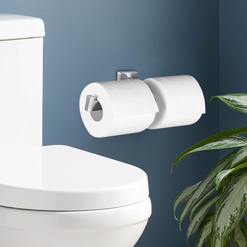 Double Toilet Paper Holder Brushed Nickel, SUS304 Stainless Steel Square Dual Rolls Tissue Holder Wall Mounted for Bathroom Holding Mega Rolls, Commercial 2 in 1 Toilet Paper Holder Load Double Rolls - color: Brushed Nickel