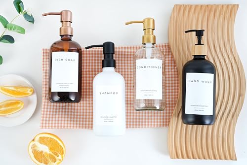 Emerson Glass Soap Dispenser Set - 16 Oz, 2-Pack with Pump and Labels for Kitchen and Bathroom - color: 01 – White / Bamboo Black
