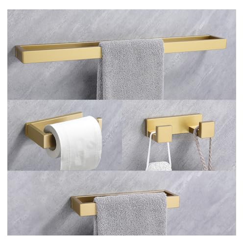 Lairuier Bathroom Hardware Accessories Set, Brushed Gold 4-Piece Bathroom Hardware Set Including Towel Bar,Towel Holder, Toilet Paper Holder, Towel Hook, Stainless Steel Bath Towel Bar Set - color: Brushed Gold, size: Set B