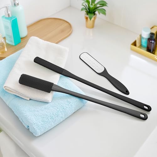 Pack of 3 Silicone Toe Cleaning Brush,Soft Brush Foot Scrubber Long Handle Bathroom Shower Bath Brush Wet and Dry Use for Seniors,Elderly, Men and Women (Black) - color: Black