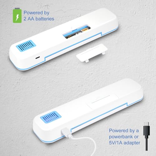 UV Toothbrush Sanitizer and Holder, Portable Travel Case and Cover, Toothbrush Cleaner Powered by AA Battery or USB-C, Fits Most Brushes - color: White-Blue