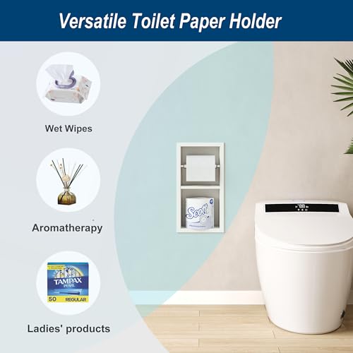 Neodrain White Tissue Holder, Contemporary Hotel Style Pivoting in Wall Toilet Paper Holder, Stainless Steel Recessed Tissue Paper Roll Holder, Double roll - color: White, size: 6X12In