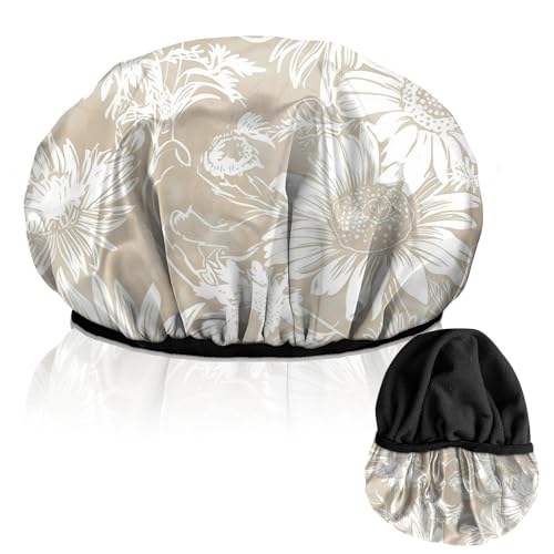 Luxury Shower Cap Terry Lined Reusable Triple Layer Waterproof Hair Elastic Caps Shower Bath Hat for Women Girls Cute Aesthetic-Golden Sunflower - color: AL2-Golden Sunflower