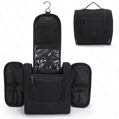 Hanging Toiletry Bag with Hook, Travel Cosmetic Makeup Bag Organizer for Accessories, Shampoo, Shaving Bag for Toiletries Accessories,Travel Essentials Kit (Black) - color: Black