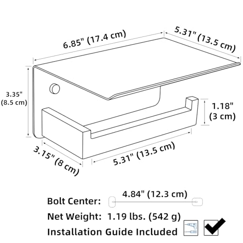 APLusee Brushed Nickel Toilet Paper Holder with Phone Shelf, 304 Stainless Steel Toilet Tissue Roll Holder, Wall Mounted Bathroom Paper Roll Dispenser - color: Brushed Nickel, size: Single Rod