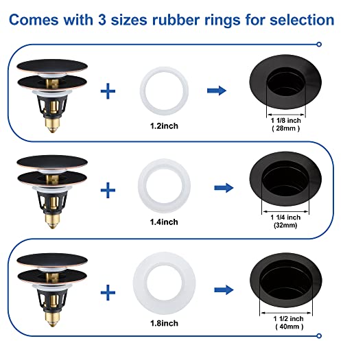 Universal 3-in-1 Bathroom Sink Stopper - Pop Up Sink Drain Stopper, Push Button Sink Drain Stopper Replacement, Wash Basin Drain Filter Plug with Anti-Clogging Strainer, Oil Rubbed Bronze - color: Oil Rubbed Bronze, style: Large Cover