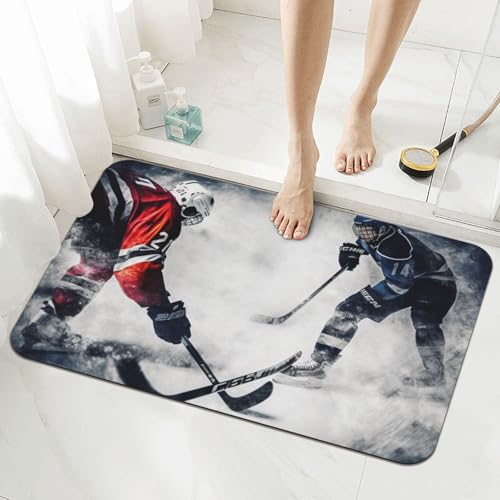 Stone Bath Mats for Bathroom Diatomaceous Earth Bath Mat Super Absorbent Floor Mat Ice Hockey Art Stone Drying Mats Quick Drying Diatomite Shower Mat for Bathtub Pad 15.7x23.6in - color: Ice Hockey Art