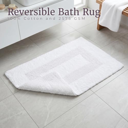 Bathroom Rugs - 2-Piece Cotton Bathroom Mat Set - Machine Washable Bath Mats for Restroom, Kitchen, or Laundry Room by Lavish Home (White) - color: White