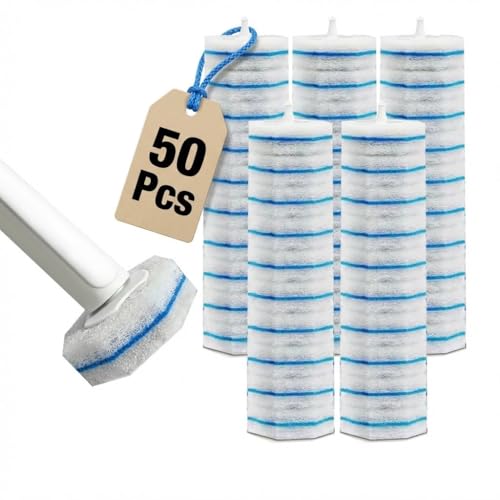 Disposable Toilet Brush Cleaning Supplies, Toilet Bowl Cleaner and Holder Set with 50 Toilet Wand Refill Pads, Bathroom Maintenance Wall Mounted Toilet Wand Kit (White+Blue) - color: White+blue