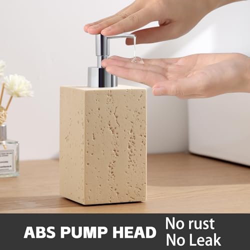 Soap Dispenser14OZ, Travertine Stone Look, 2PCS, Yellow | Luxurious, Modern, Refillable, For Hand Soap, Dish Soap, Lotion, with Rustproof Pump for Bathroom Countertop Kitchen Sink - color: Yellow