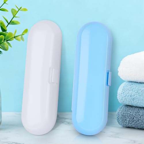 Fowecelt 2 Pack Electric Toothbrush Travel Case for Oral-B Pro and Other Electric Toothbrush Portable Travel Toothbrush Waterproof Plastic Holder (Blue & White) - color: Blue & White