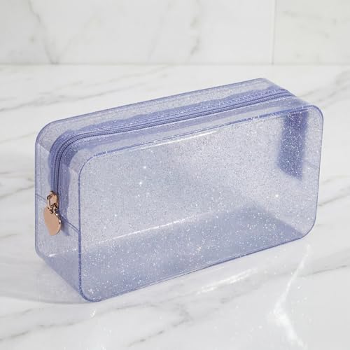 RSRSLEII Stardust Twinkle Jelly Travel Makeup & Toiletry Bag, Waterproof PVC Cosmetic Bag/Case for Women，Zipper SPF Beach Bag for Sunscreen Skincare and Daily Essentials (06Silver-Large) - color: 06Silver-Large