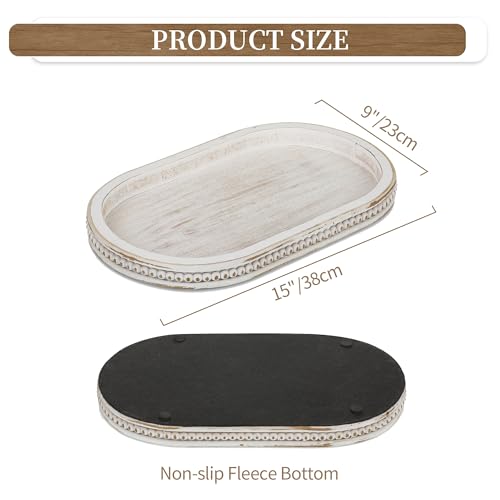 Hanobe Decorative Trays for Coffee Table : White Oval Centerpiece Tray Wood for Farmhouse Entry Table Decor Round Bathroom Tray for Living Room Kitchen Counter - color: Oval Whitewash