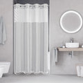 eachope No Hook Stall Shower Curtain with Snap-in Fabric Liner - 54x80 Heavy-Duty Linen Textured Striped Design,Narrow Rustic Modern Farmhouse Bohemian Bathroom Curtain,Water-Repellent,Grey/Gray - color: Grey, size: 54"W x 80"L (Pack of 1)